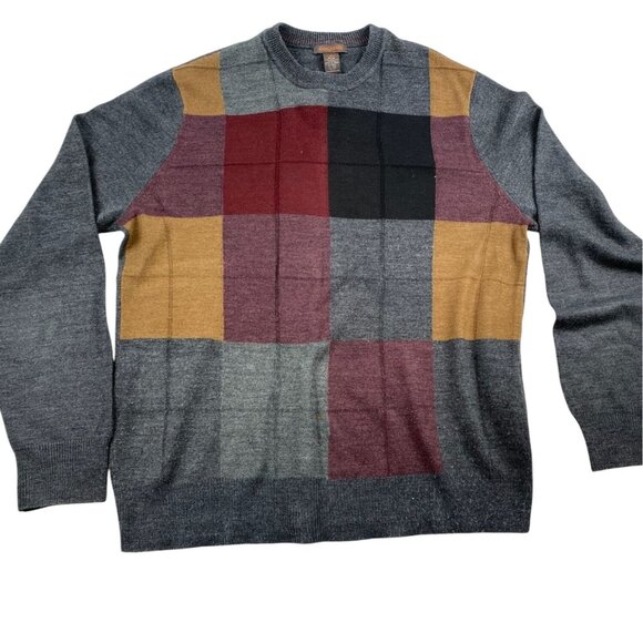Dockers Mens Sweater Medium Long Sleeve Crew Neck Pullover Gray Knit Plaid Cozy - Picture 1 of 9